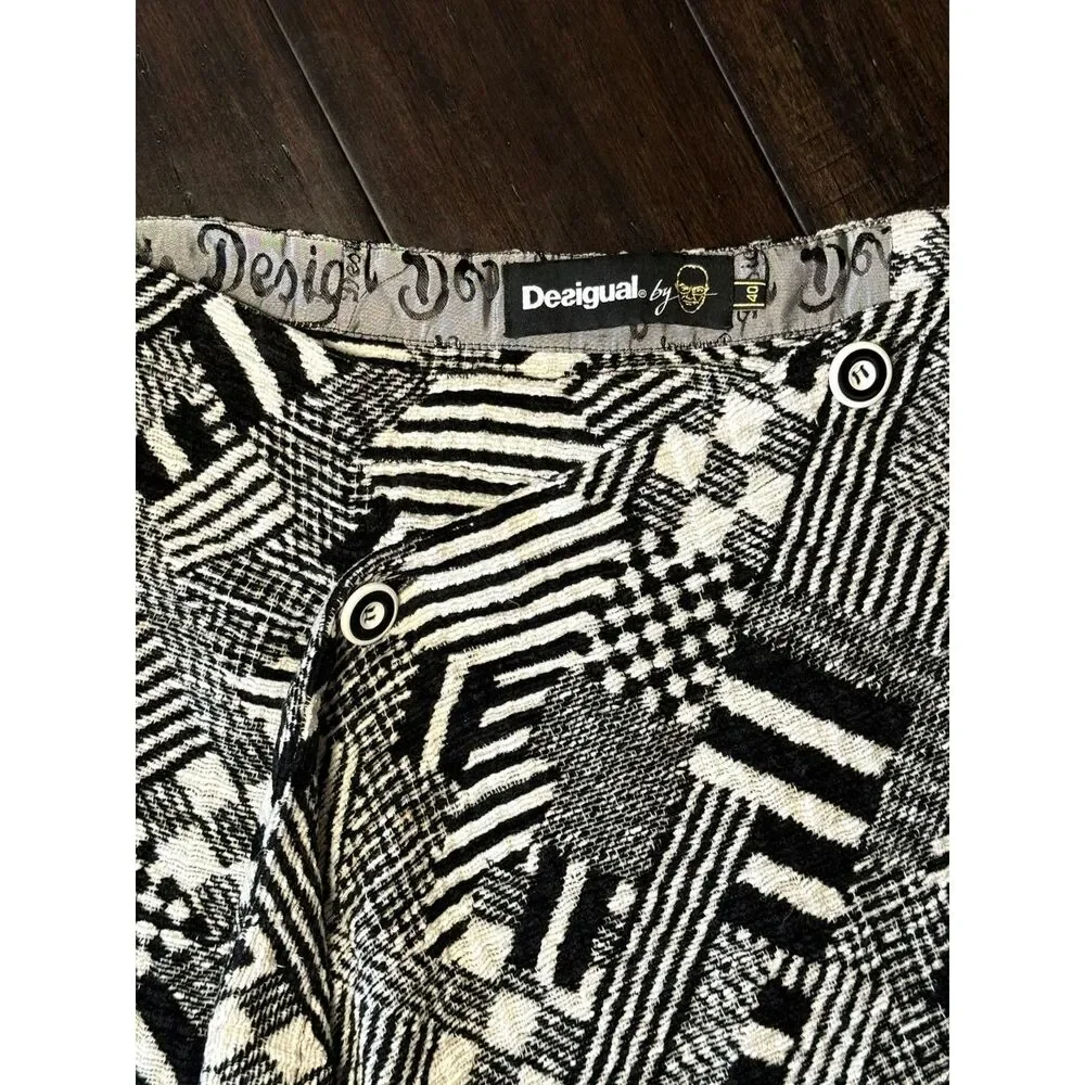 Desigual x Christian Lacroix Geometric Asymmetrical Wrap Skirt Black White